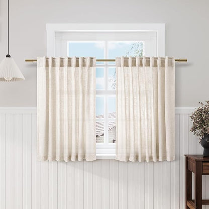 Beige Kitchen Curtains 36 Inch Length Set 2 Panel Back Tab Pocket Semi Sheer by Nanspring