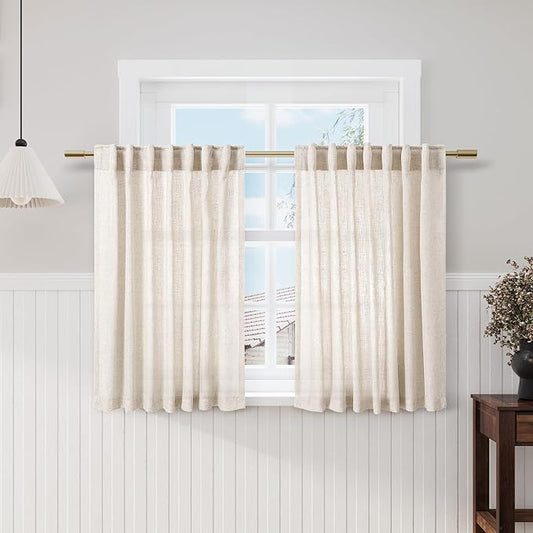Beige Kitchen Curtains 36 Inch Length Set 2 Panel Back Tab Pocket Semi Sheer by Nanspring