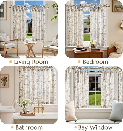 jinchan Floral Kitchen Curtains 36 Inch Linen Tier Curtains Farmhouse Cafe Half - Image 4