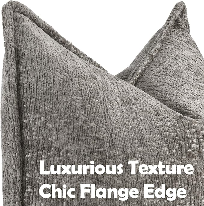 Pack of 2 Grey Decorative Throw Pillow Covers 16x16 Cozy Soft Chenille Accent - Image 2