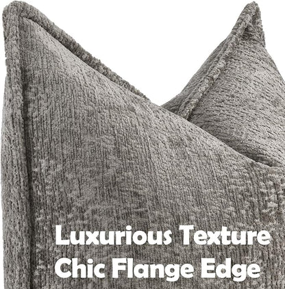 Pack of 2 Grey Decorative Throw Pillow Covers 16x16 Cozy Soft Chenille Accent - Image 2