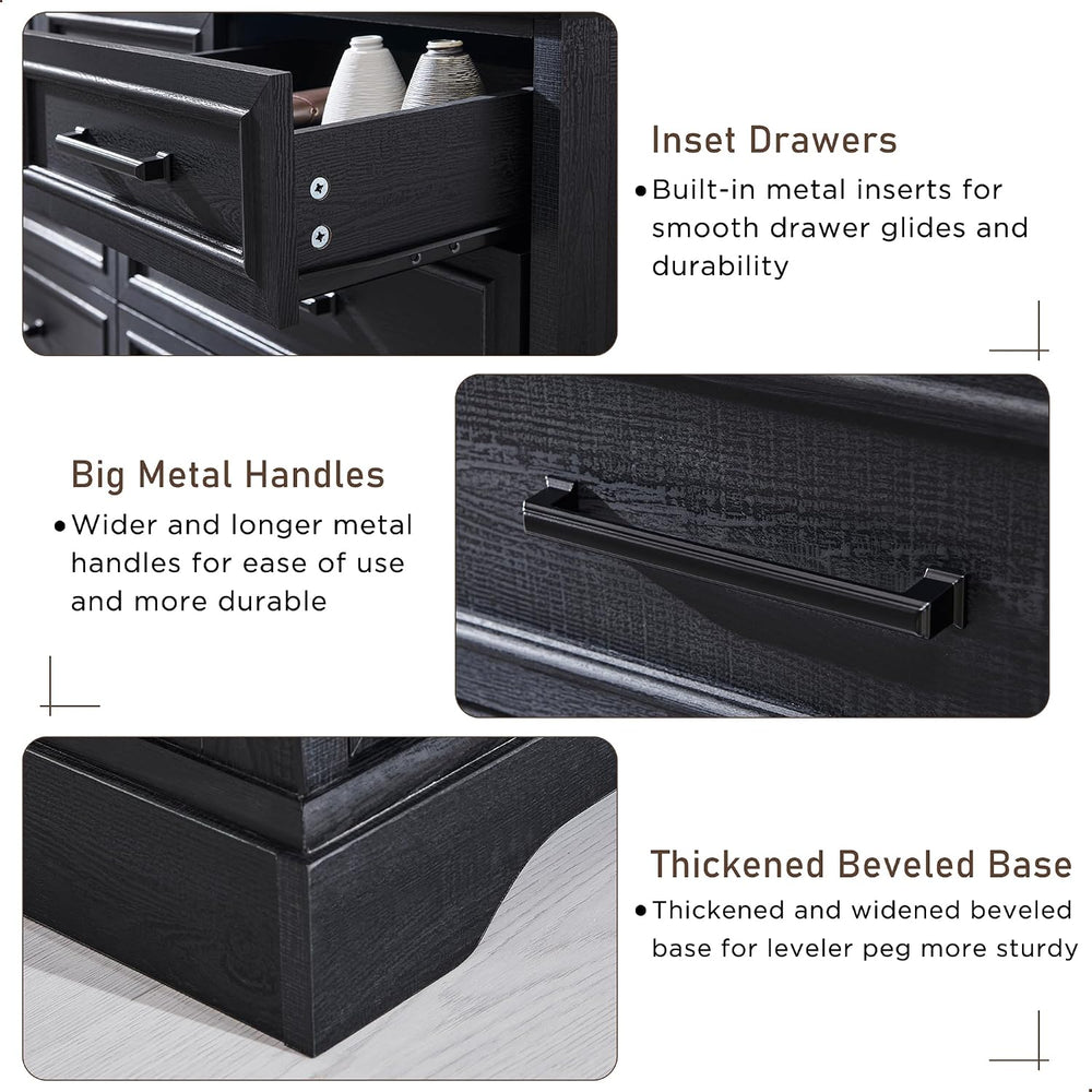 ACCOHOHO 7 Drawer Dresser, 52" Wide Farmhouse Chest for Bedroom, Black