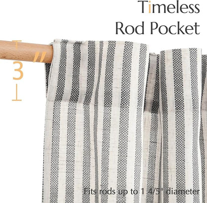 jinchan Striped Linen Kitchen Curtains 54 Inches Short Curtains Farmhouse - Image 5