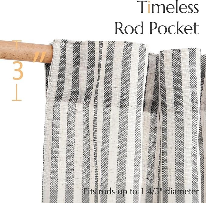 jinchan Striped Linen Kitchen Curtains 45 Inches Tier Curtains Farmhouse Modern - Image 6