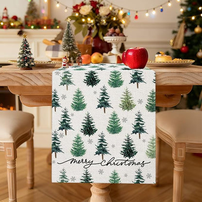 OTOSTAR Snowflake Christmas Tree Black Merry Christmas Table Runner, Xmas - Image 2