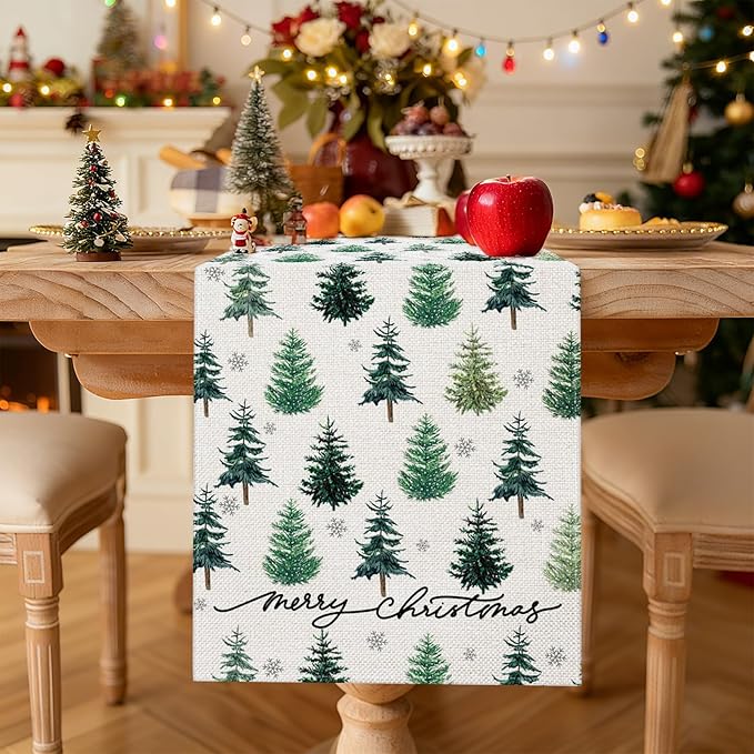 OTOSTAR Snowflake Christmas Tree Black Merry Christmas Table Runner, Xmas - Image 2