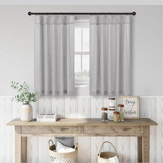 Light Grey Farmhouse Cafe Curtains 30 Inch Length 2 Panel Pinch Pleated Back by DANCURTON