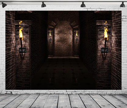 BELECO 12x10ft Fabric Gothic Castle Backdrop Ancient Black Brick Stone Wall Arches Torches Dungeon Medieval Castle Scene Halloween Night Background Medieval Party Decorations Studio Booth Photo Props
