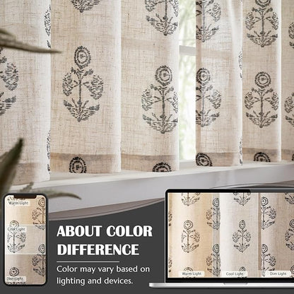 jinchan Linen Kitchen Curtains 36 Inch Floral Tier Curtains Farmhouse Cottage - Image 9