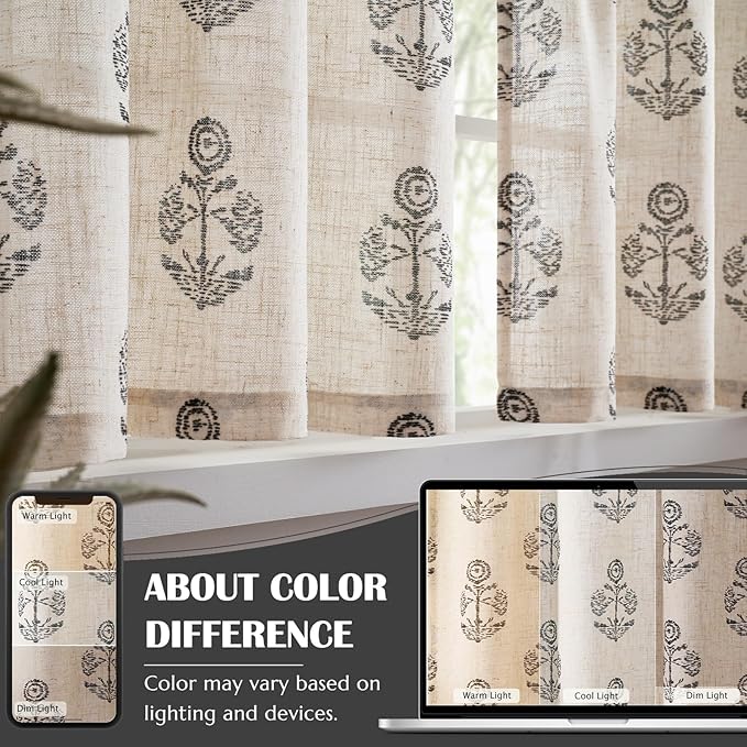 jinchan Linen Kitchen Curtains 24 Inch Floral Tier Curtains Farmhouse Cottage - Image 9