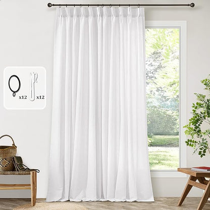 72 Inch Wide 102 Inch Long Sheer White Linen Boho Pleated Curtains - Image 7
