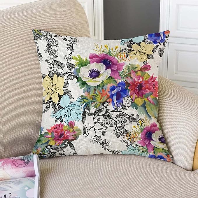 TSSOHU Throw Pillow Cover Vivid Colorful Garden Print Blossoming Wildflowers - Image 3