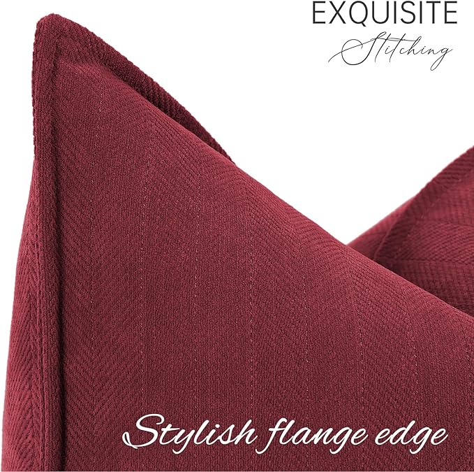 ZWJD Burgundy Pillow Covers 18x18 Set of 2 Chenille Throw Pillow Covers - Image 2