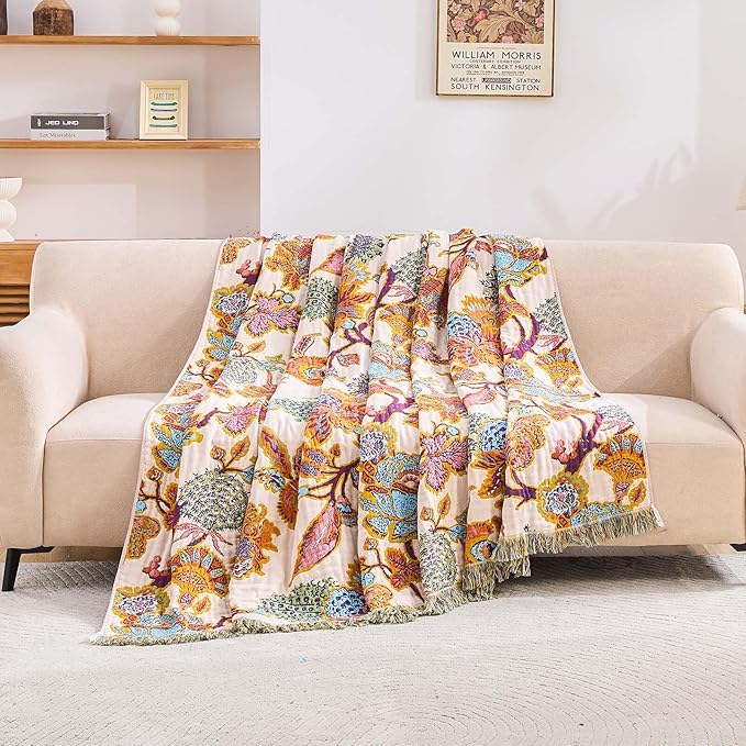 Boho Throw Blanket for Bed, 100% Cotton Soft Rustic Quilt Fall Blanket - Image 3