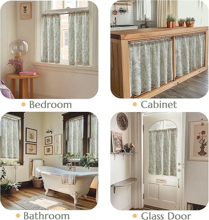 jinchan Floral Linen Tier Curtains 45 Inch Christmas Decorations Farmhouse - Image 5
