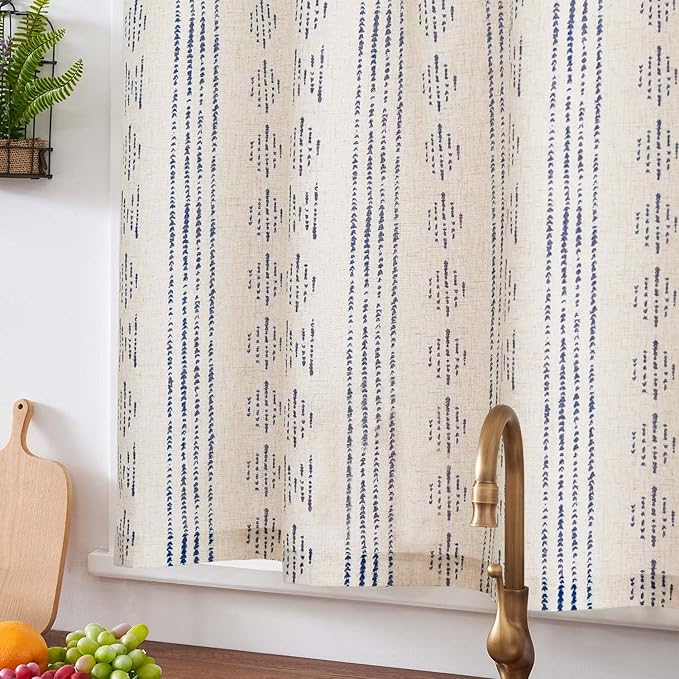 jinchan Boho Kitchen Curtain Linen Tier Curtain Bohemian Cafe 24 Inch Geometric - Image 3