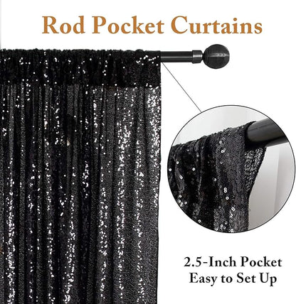 ShinyBeauty Black Sequin Curtains 2FTx8FT 4 Panels | Sparkly Photo Backdrop for Birthday, Halloween, Events | Elegant Glitter Background for Photography