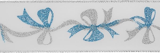 MEEDEE Blue and Silver Christmas Ribbon 2.5 Inch White Satin Ribbons - Image 7