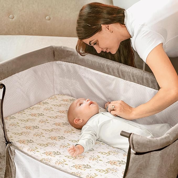 lulumoon Baby Bassinet Sheets Muslin: Cotton Bedside Bassinet Sheets Floral - Image 3