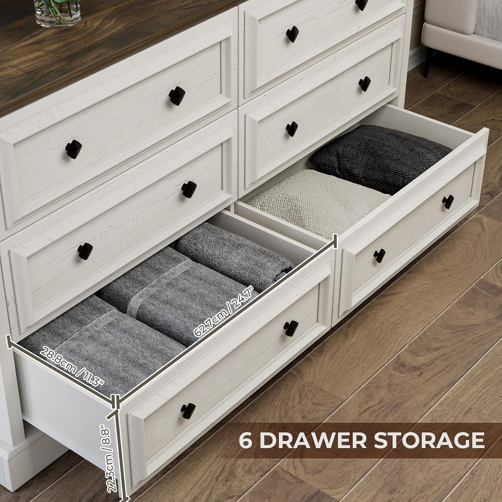 VVFLU Farmhouse 6 Drawer Dresser for Bedroom, 54" Wide Wood Dresser with...