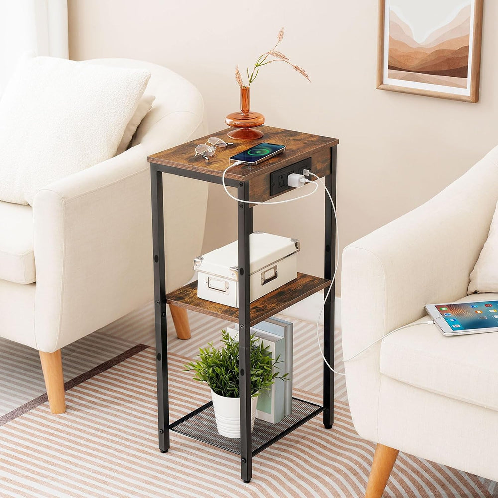 HOOBRO Tall End Tables with Charging Station, Set of 2, 30 Inch Tall Nightsta...