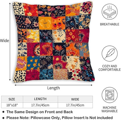 Printed Patchwork Inspired Throw Pillow Covers 18x18 Set of 2 | Floral Quilt - Image 5