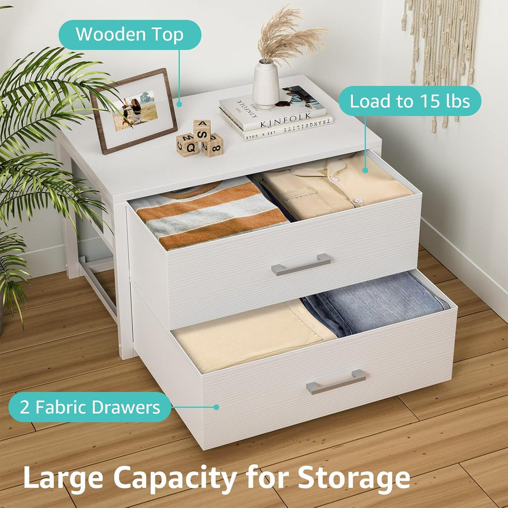 BOLUO Stackable Storage Drawers Closet Organizers and Storage Bins Fabric Whi...