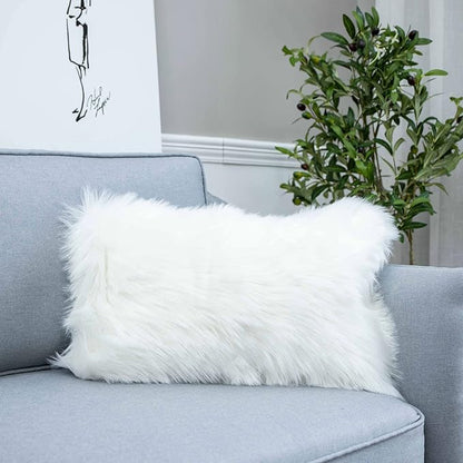 LIGICKY Set of 2 Decorative White Lumbar Faux Fur Throw Pillow Cover Luxury - Image 2
