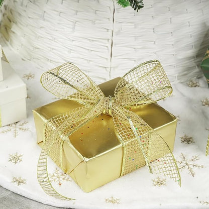 MEEDEE Gold Glitter Christmas Ribbon 2.5 Inch Square Mesh Net Wired Ribbons - Image 4