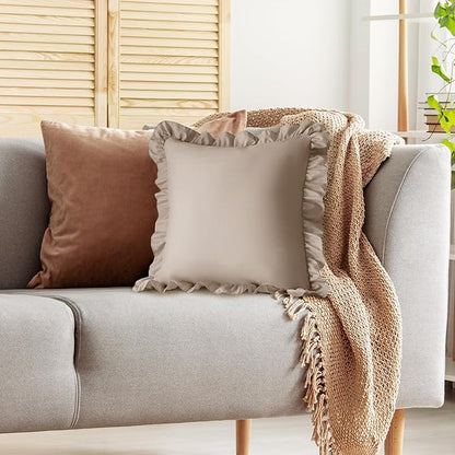 KKJIAF Ruffle Pillow Cases 18x18 Inches, Khaki Square Ruffled Pillow Covers Set - Image 5