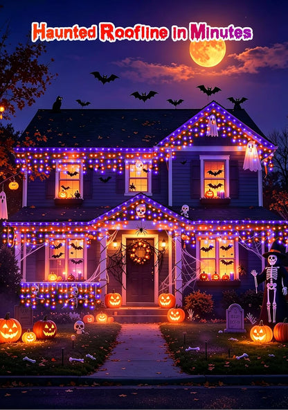 66FT 640LED Orange Purple Halloween Lights Outdoor 8 Modes Plug-in