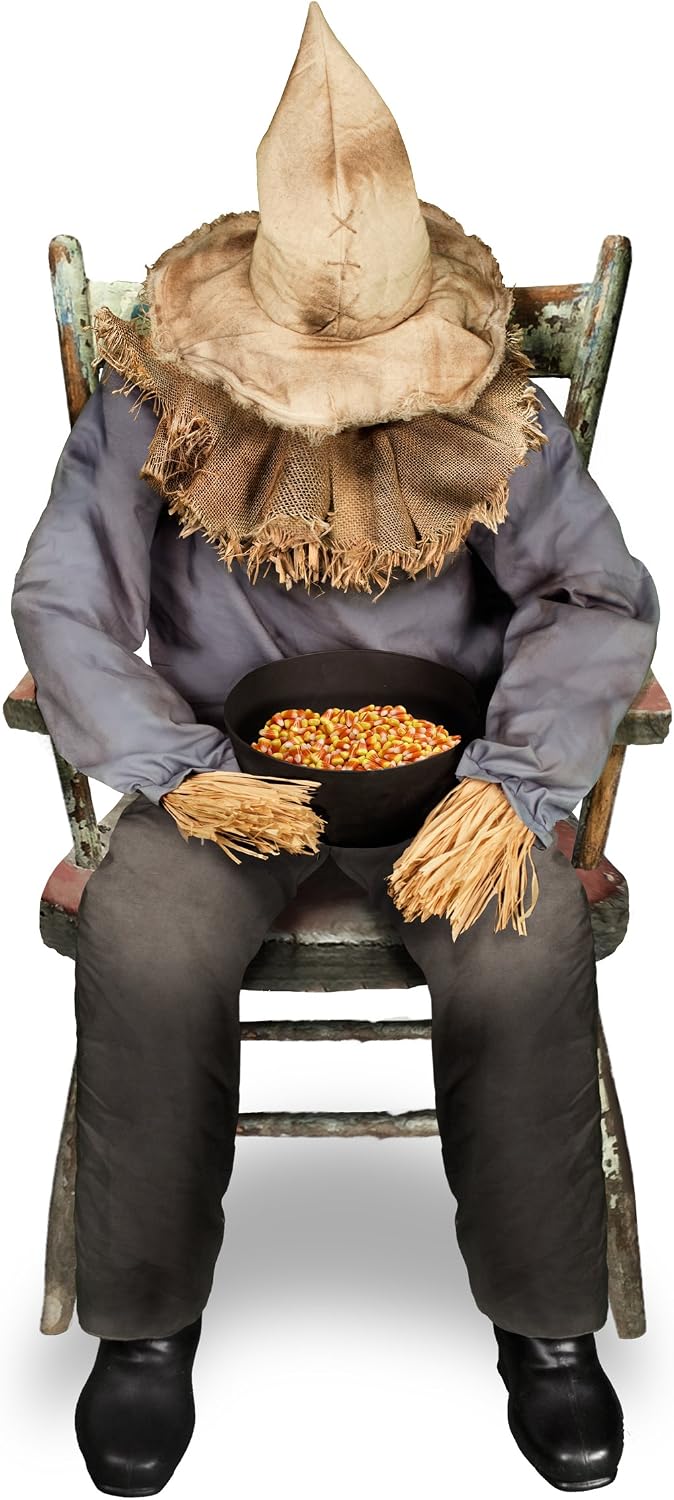 Spirit Halloween 4 Ft 7 In Sitting Scarecrow Animatronic, Multicolor