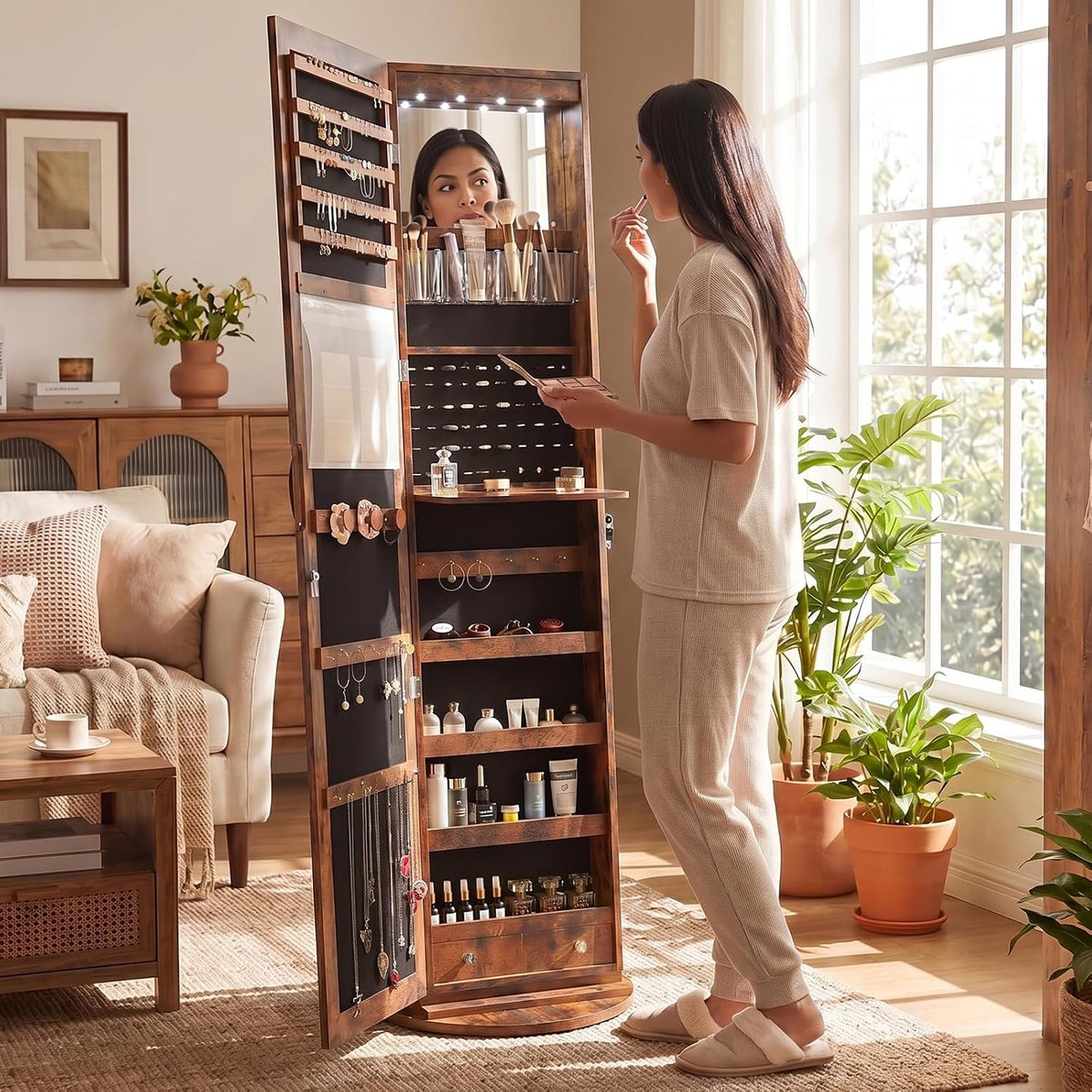 olixis 360° swivel jewelry cabinet with light, lockable, view 9
