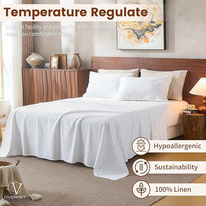 100% Linen Sheets King Size, Breathable & Durable 4-Piece Bed Flax Sheet Set - Image 5
