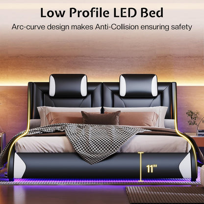 jocisland full led bed frame/faux leather headboard/wave design showing dimensions