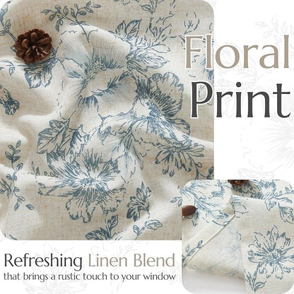 jinchan Floral Linen Tier Curtains 45 Inch Farmhouse Botanic Cafe Drapes - Image 4