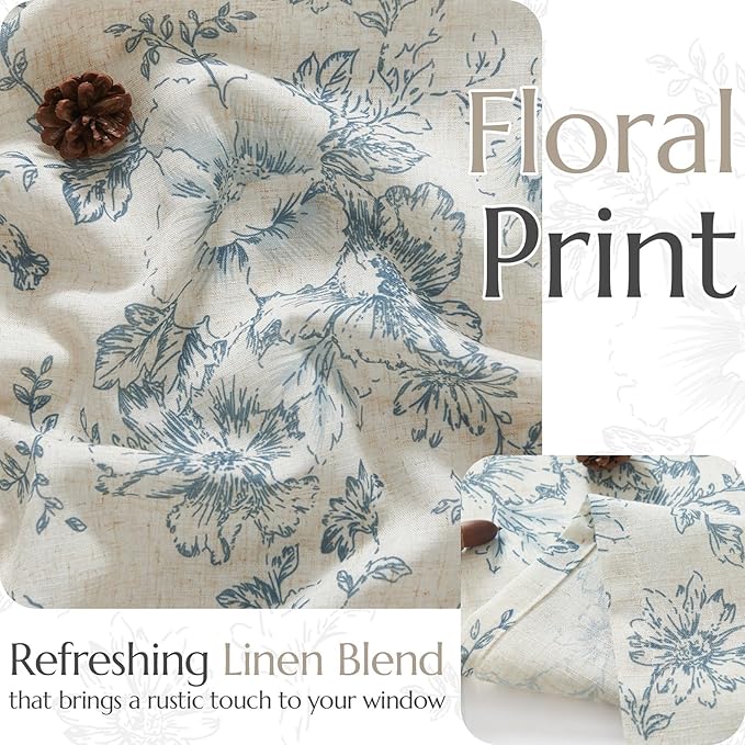 jinchan Linen Kitchen French Floral Tier Curtains 30 Inch Farmhouse Vintage - Image 5