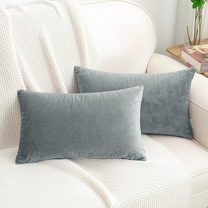 HWY 50 Gray Grey Velvet Rectangular Throw Pillow Covers 12x20 Inch by HWY50