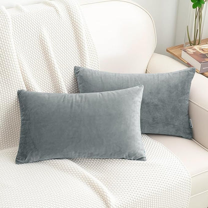 HWY 50 Gray Grey Velvet Rectangular Throw Pillow Covers 12x20 Inch by HWY50