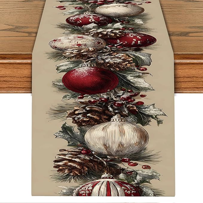 Elegant Red and White Christmas Table Runner – 13x72 Inch Holiday Table Decor by THISFIND