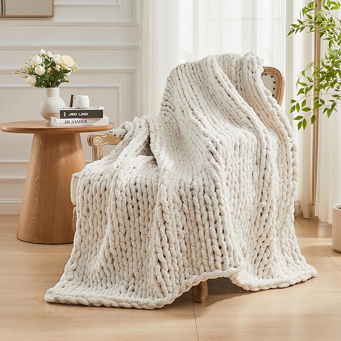 Carriediosa Chunky Knit Throw Blanket 50" X 60", 100% Hand Made Large Chenille - Image 9