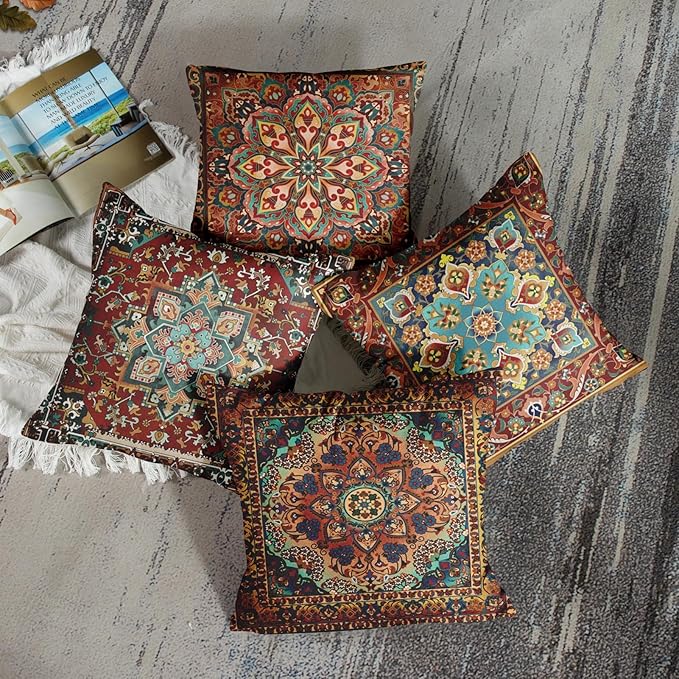 Sanwarm Throw Pillow Covers Home Decor Set of 4 Tribal Eastern Geometric - Image 2