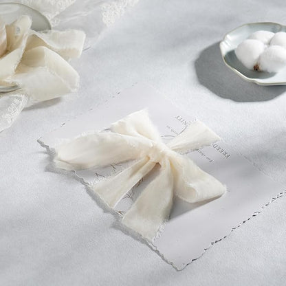 Ivory Velvet Ribbon 1.5 Inch Iovry Frayed Silk Velvet - Image 5