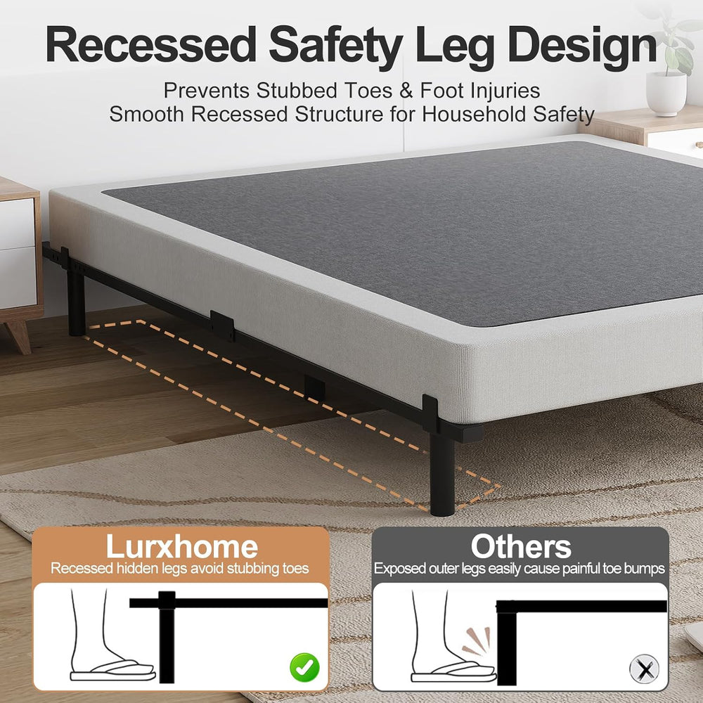 Queen Size 7 Inch Low Profile Metal Platform Bed Frames, Adjustable Length