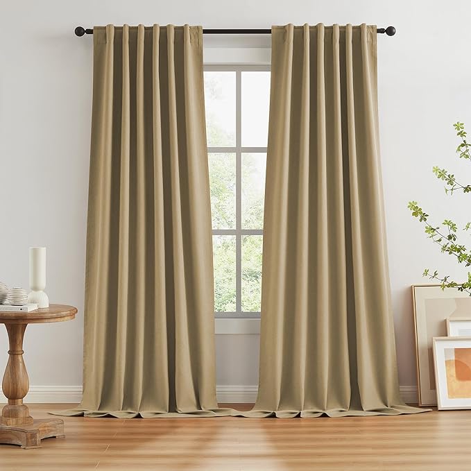KEQIAOSUOCAI 132 Inch Linen Blackout Curtains 11 ft/feet Long by KEQIAOSUOCAI