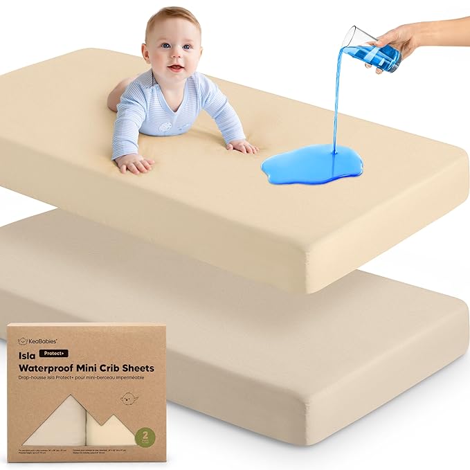 2-Pack Waterproof Pack and Play Sheets, Mini Crib Sheets Fitted by KeaBabies