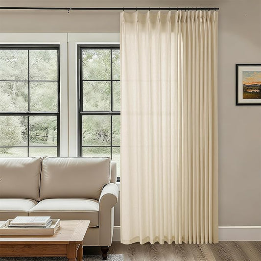 Sliding Door Sheer Curtains 84 Inches Long 100 Inch Wide Linen Pleated Curtains by DUKIYO