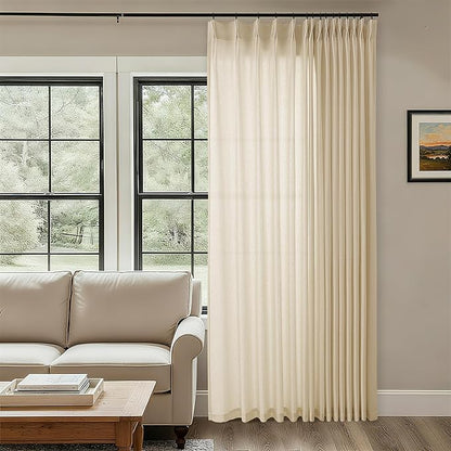 Linen Sheer Pleated Curtains 108 Inches Long Patio Sliding Door Curtains 100 - Image 2