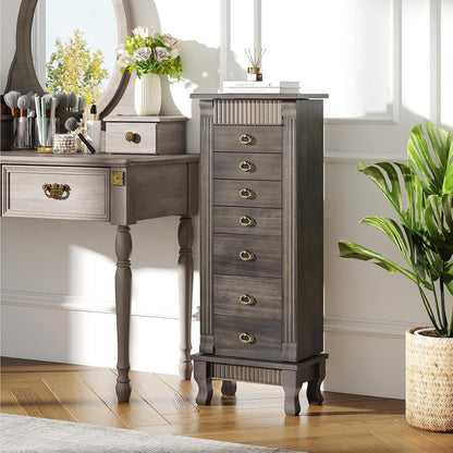 giantex standing jewelry cabinet, 7 drawers, flip mirror shown in use