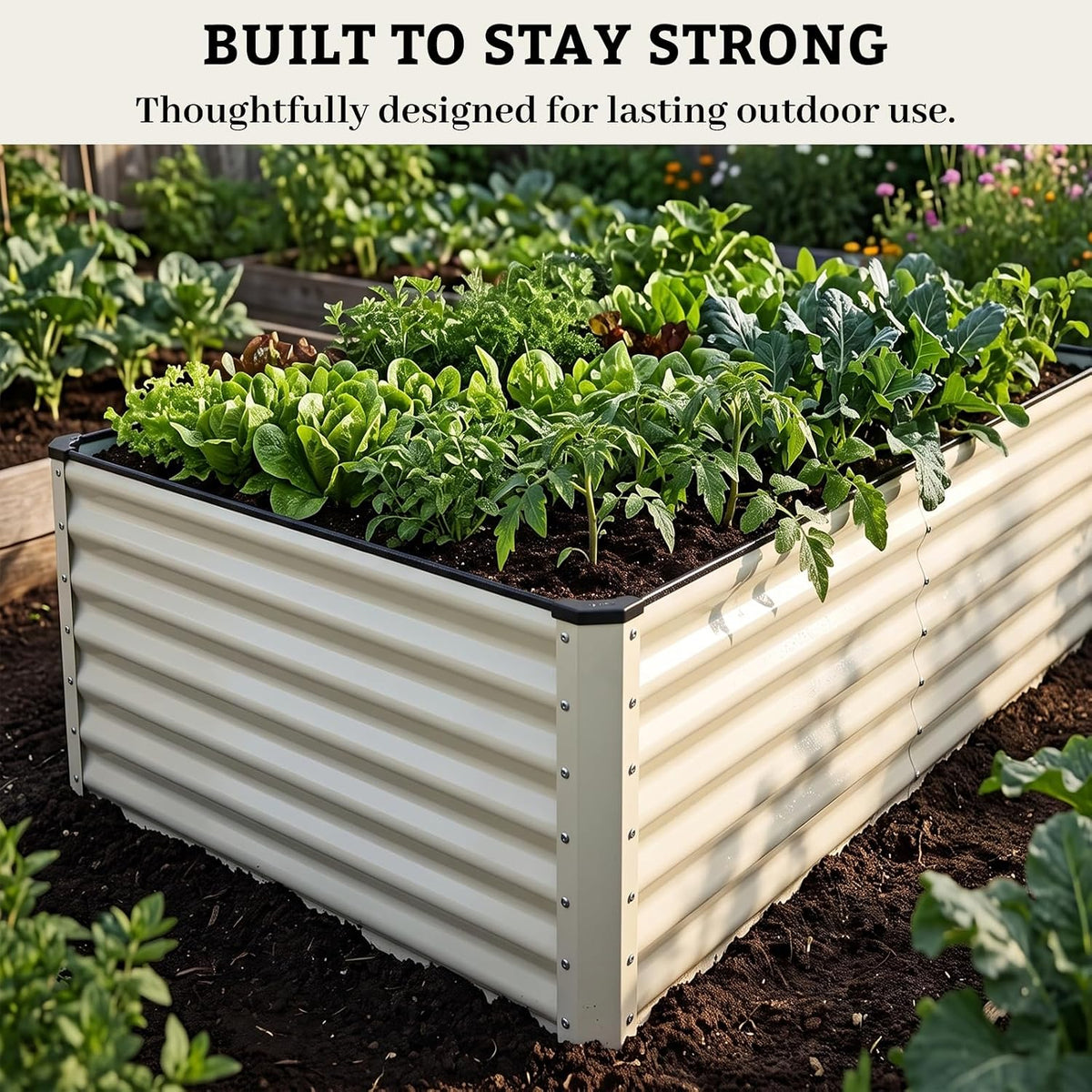snugniture galvanized raised garden bed 6x3x2ft outdoor large shown in use